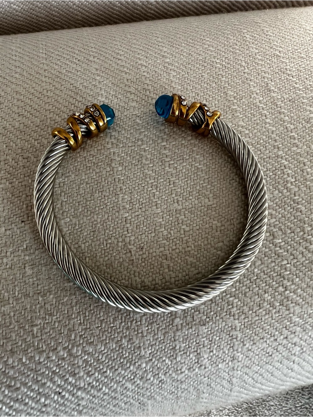 Gold & Silver Rope Cuff Bracelet with Teal Crystal Accents - Picture 2 of 4